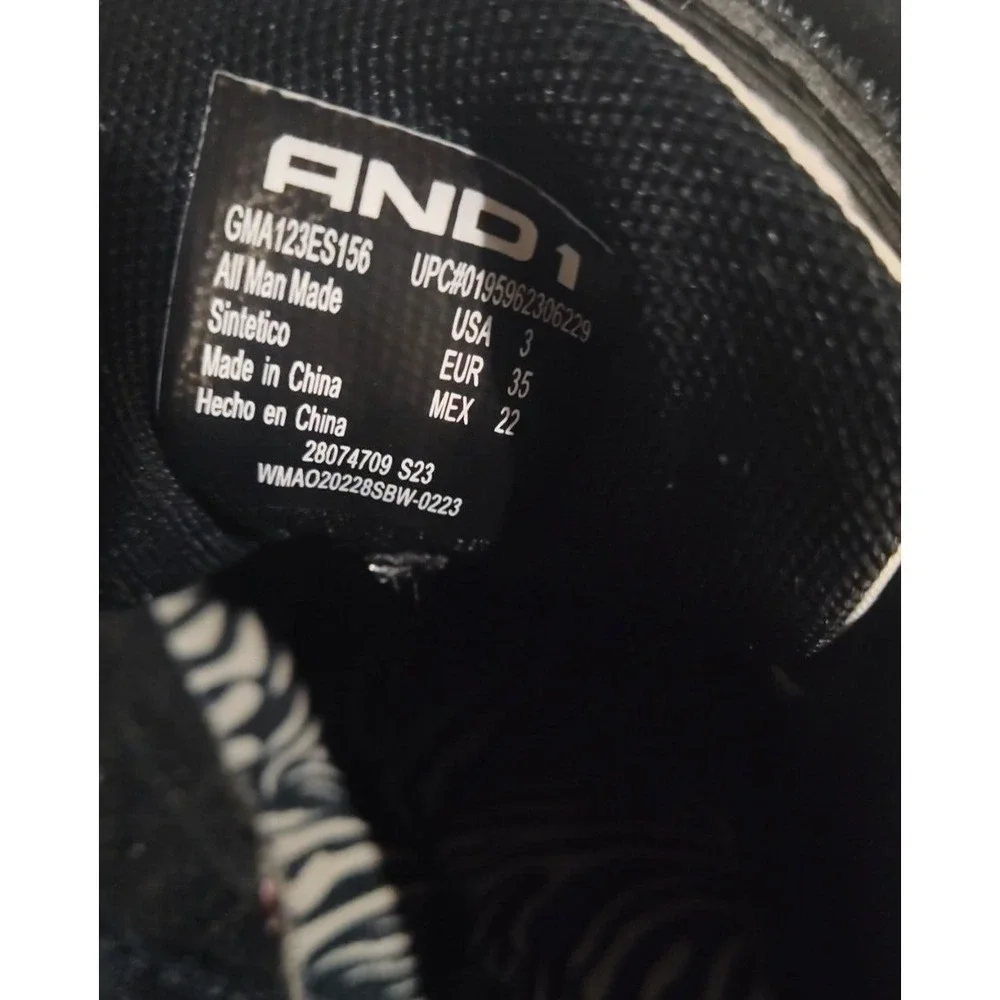 AND1 Girls Black & White‎ Low Platform Court Sneaker US Size 3